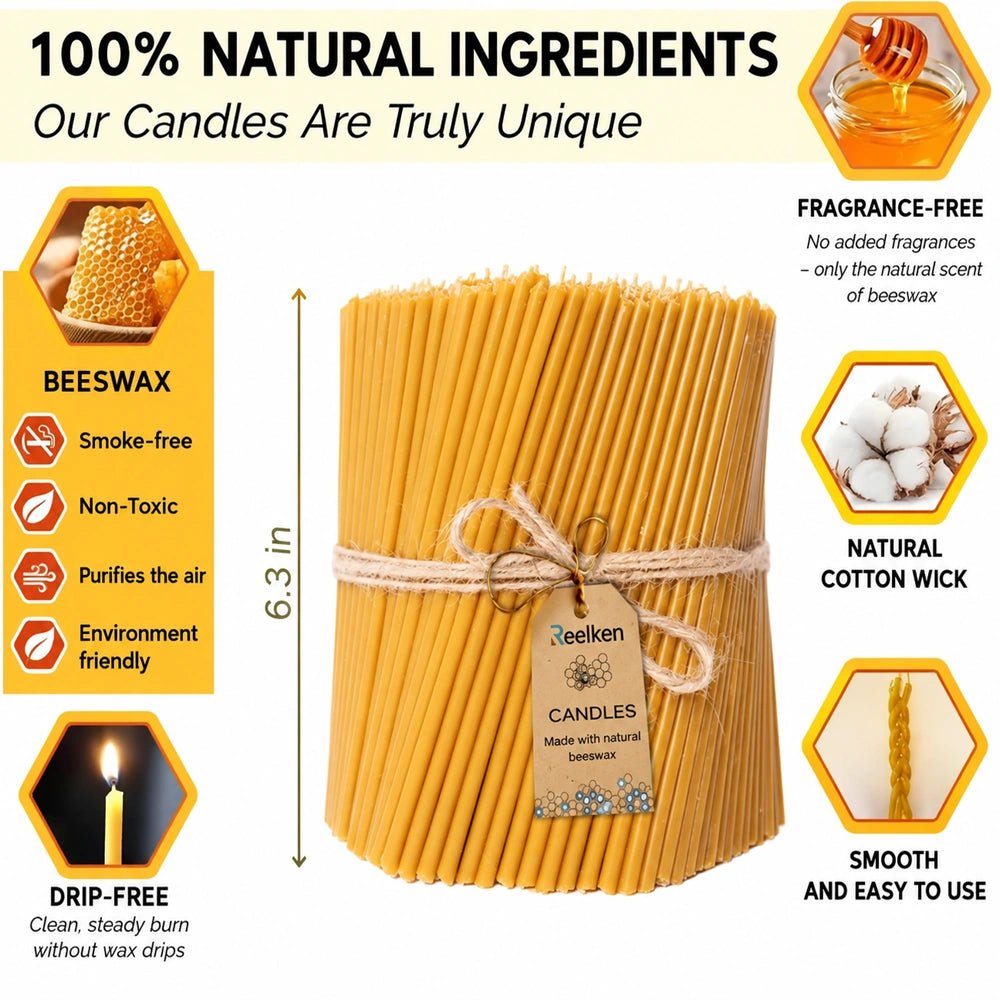 Natural Beeswax Candles – 6.3x0.23 in - Reelken US