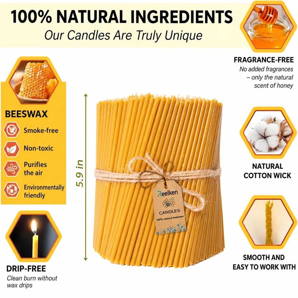 Natural Wax Candles 5.9x0.2 in - Reelken US