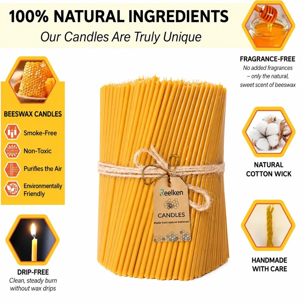 Natural Wax Candles - 7.5x0.24 in - Reelken US