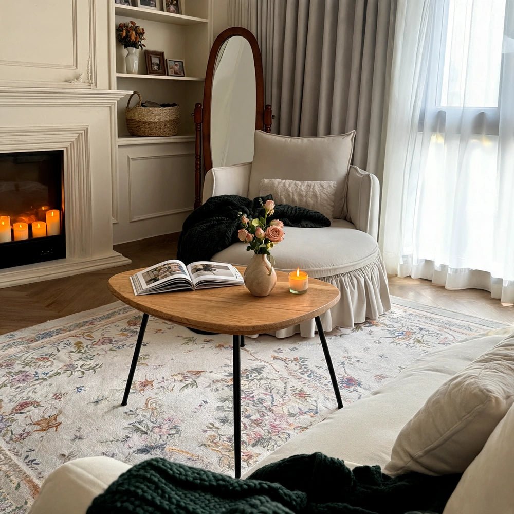 Oval Solid Oak Coffee Table – 18.9 x 19.7 x 1 in - Reelken US