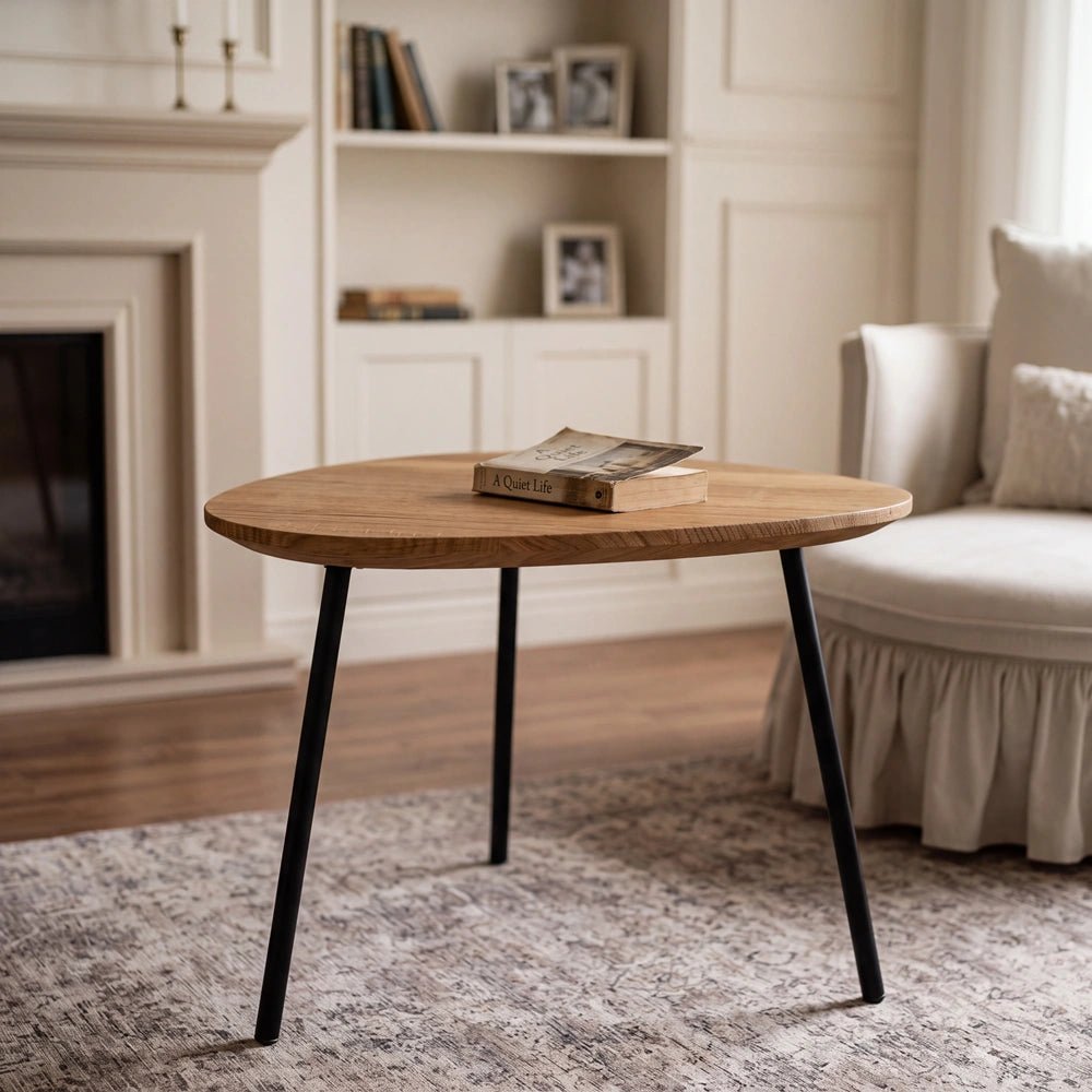 Oval Solid Oak Coffee Table – 18.9 x 19.7 x 1 in - Reelken US