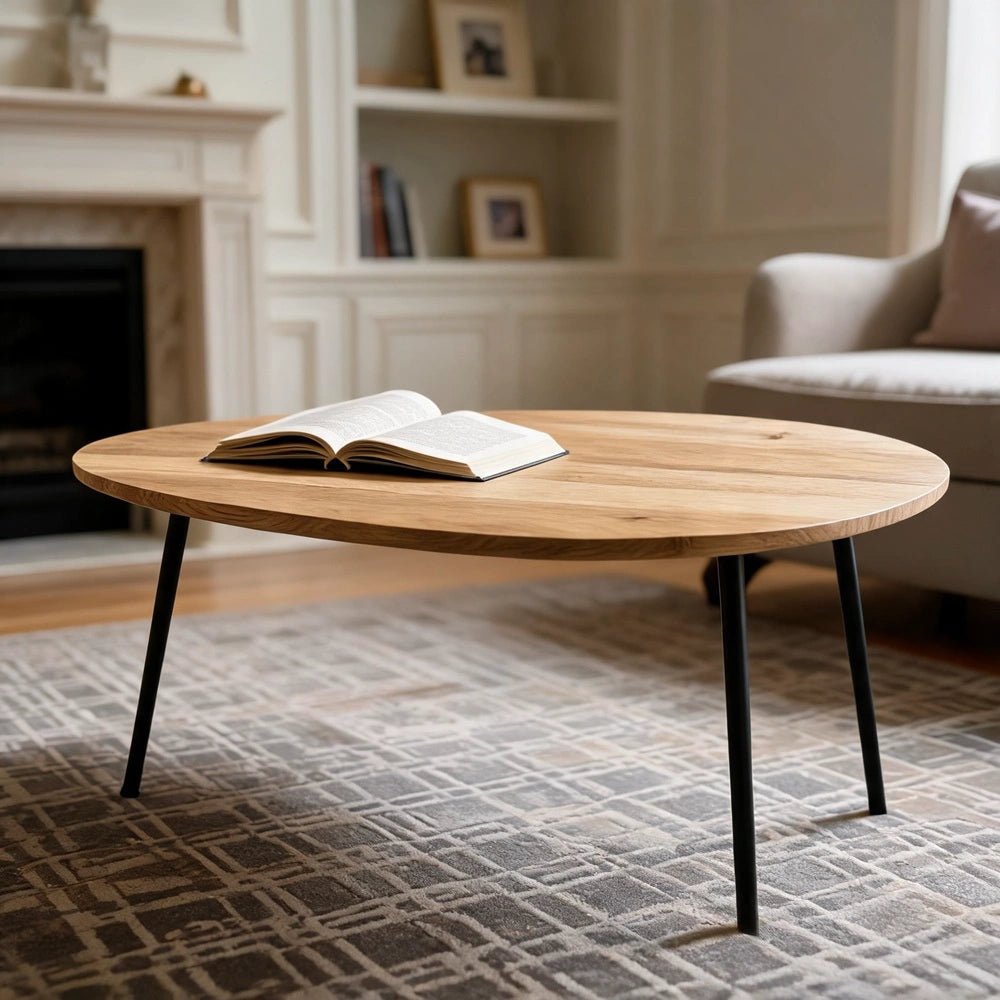 Oval Solid Oak Coffee Table – 23.4 x 31.5 x 1 in - Reelken US