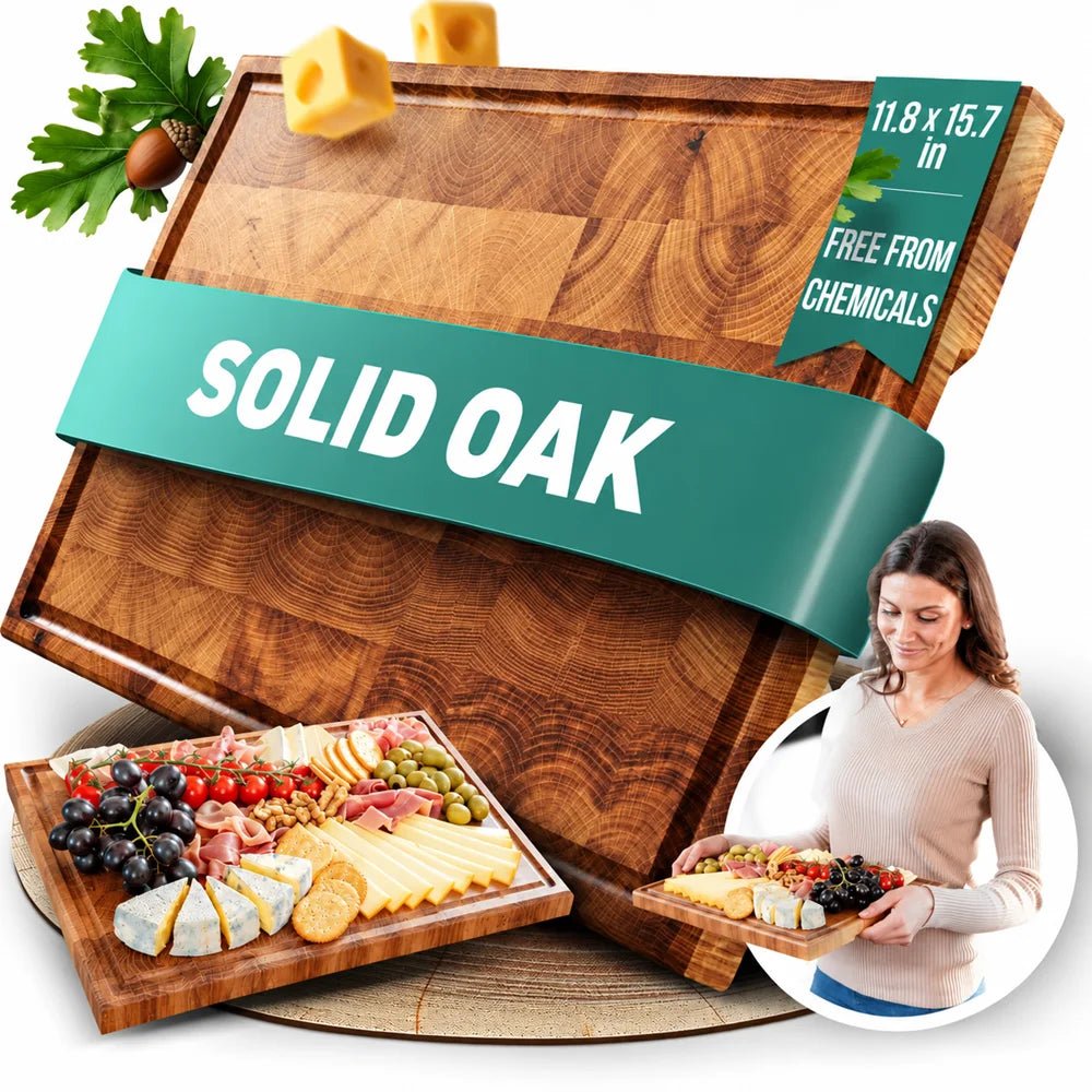 Premium oak wood cutting board 11.8 x 15.7 x 1.6 in - Reelken US