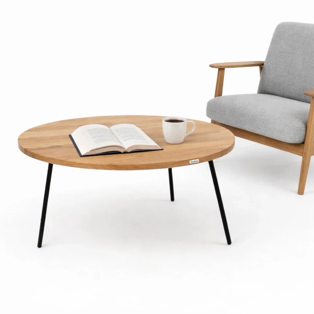 Round Solid Oak Coffee Table, 35 inch Diameter – Elegant, Spacious, Ready to Assemble - Reelken US