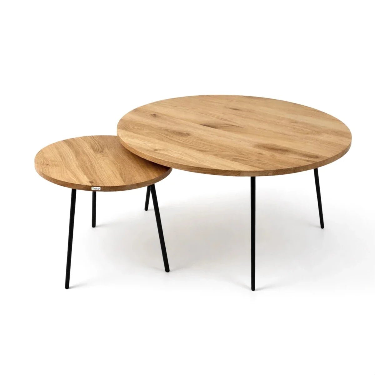 Set of 2 Round Solid Oak Coffee Tables – 19 in and 35 in – Modern Design, Durable, Quick Assembly - Reelken US