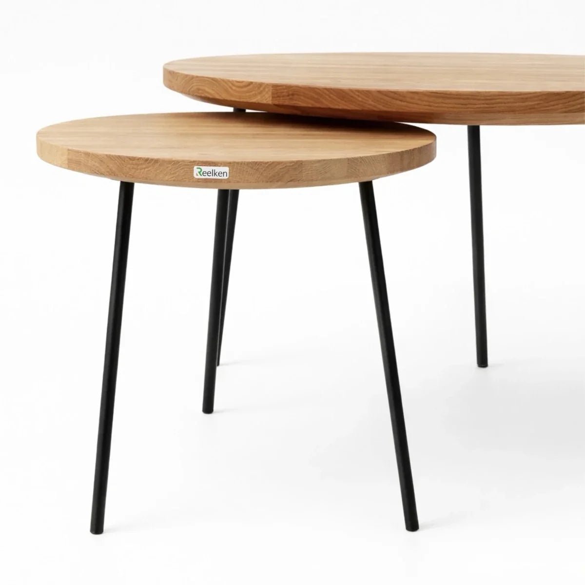 Set of 2 Round Solid Oak Coffee Tables – 19 in and 35 in – Modern Design, Durable, Quick Assembly - Reelken US