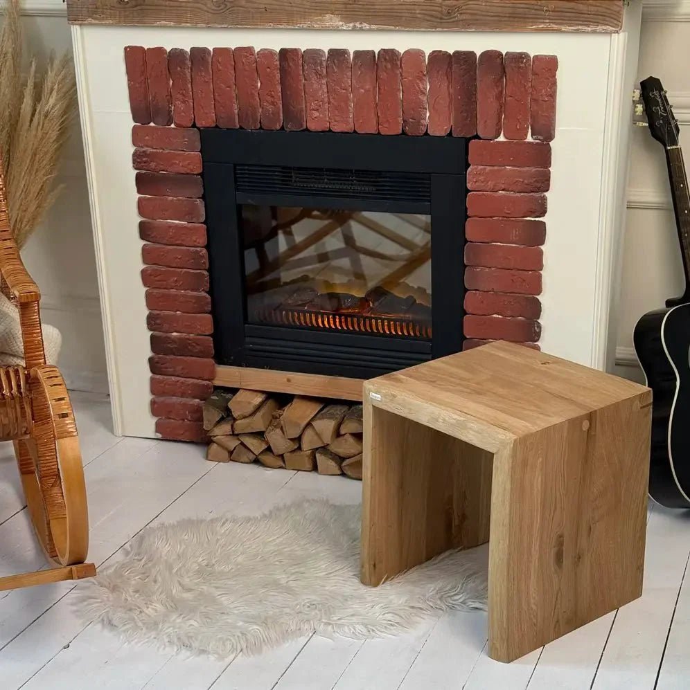 Solid oak bench 23.6 x 17.7 x 15.7 in – natural edges, natural oil finish - Reelken US