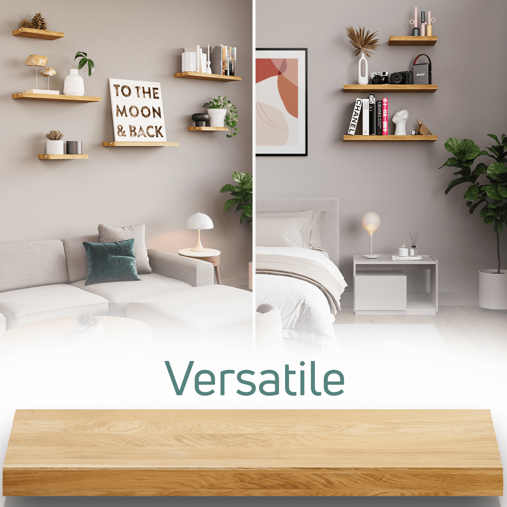 Solid Oak Wall Shelf - natural edges 27.6 x 8.7 x 1.6 in - Reelken US