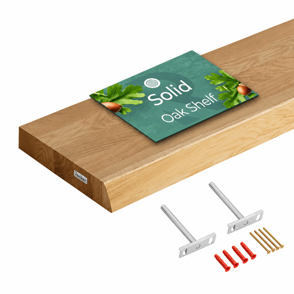Solid Oak Wall Shelf - natural edges 27.6 x 8.7 x 1.6 in - Reelken US