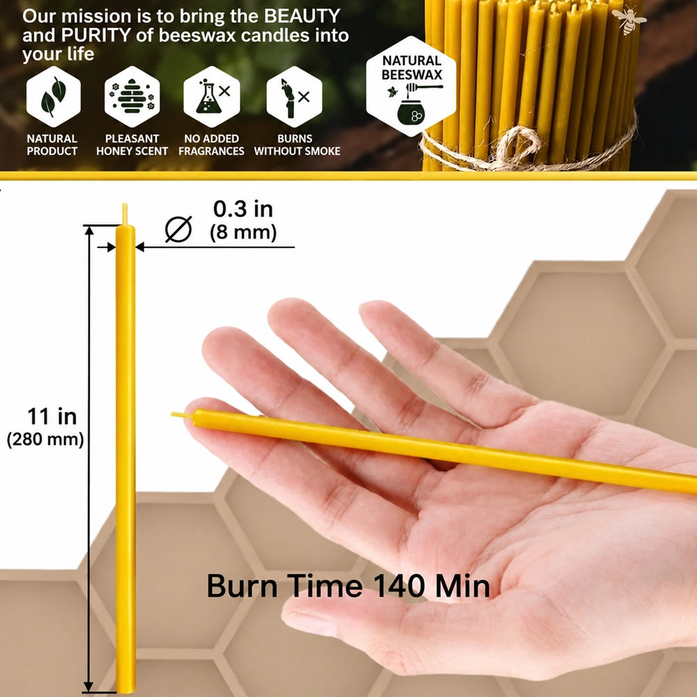 Natural Wax Candles - 11x0.3 in