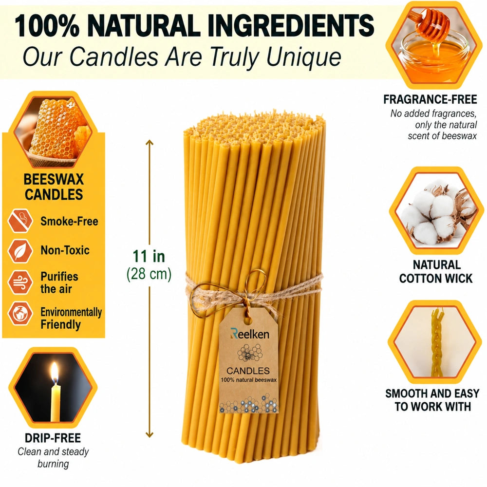 Natural Wax Candles - 11x0.3 in