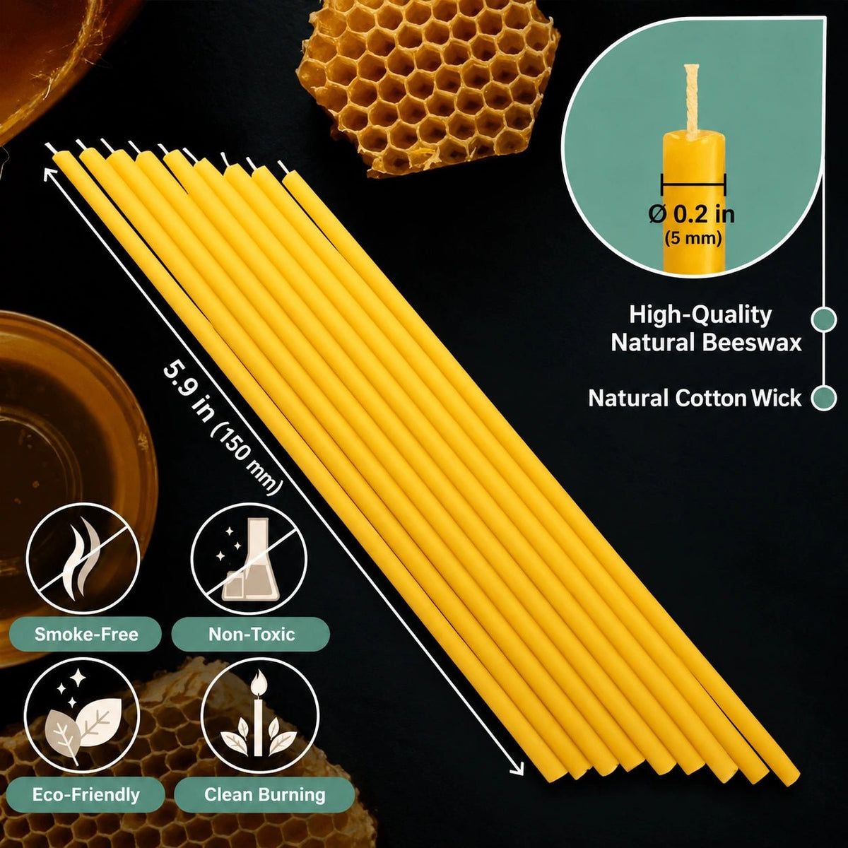Natural Wax Candles 5.9x0.2 in - Reelken US