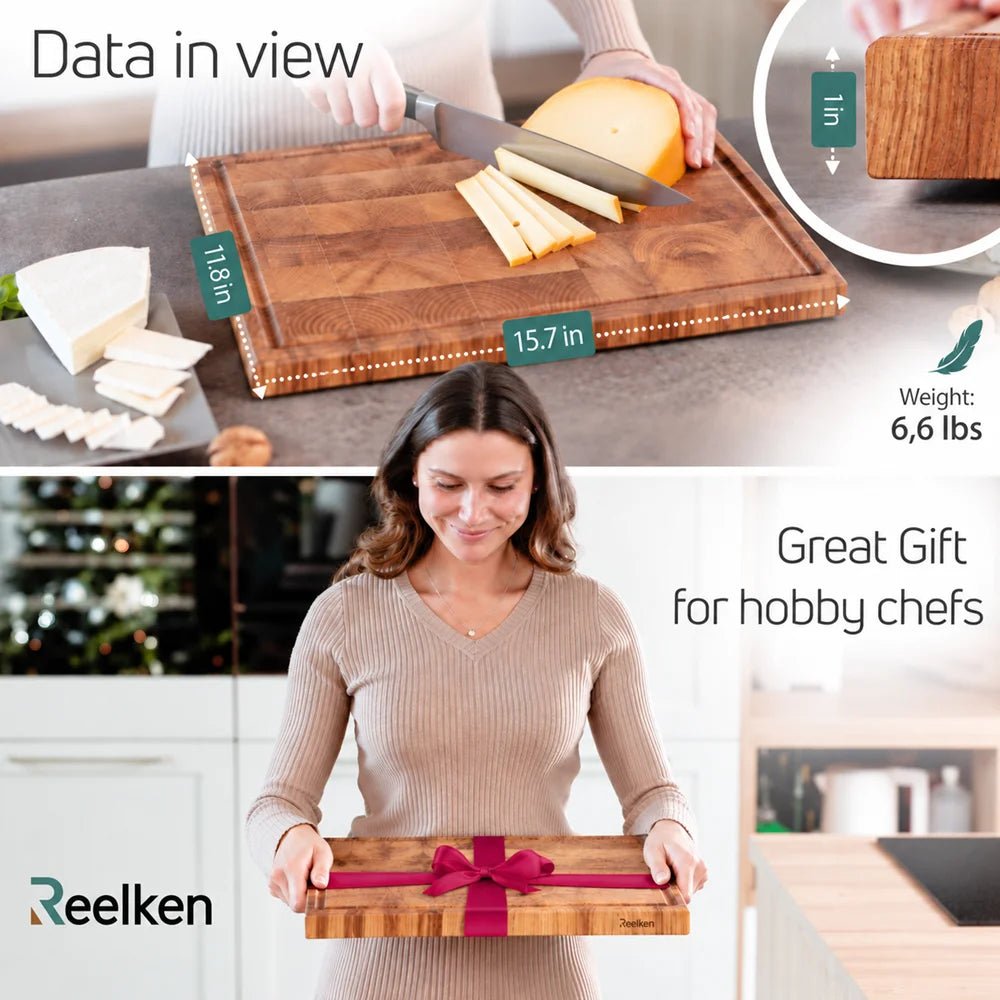 Oak wood cutting board 11.8 x 15.7 x 1 in - Reelken US
