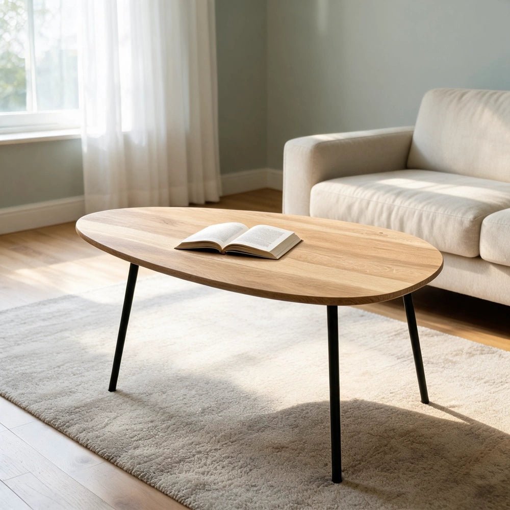 Oval Solid Oak Coffee Table – 23.4 x 31.5 x 1 in - Reelken US