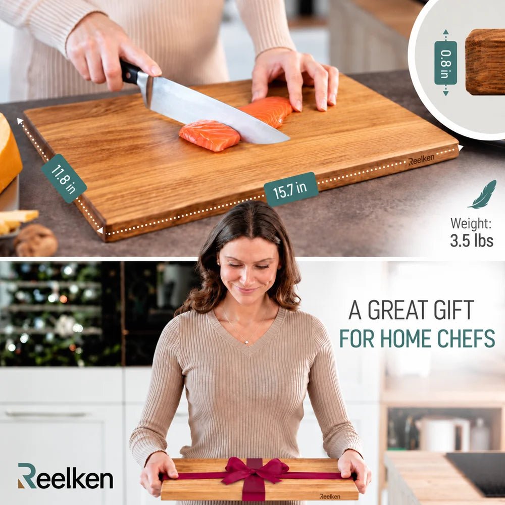 Professional oak wood cutting board 11.8 x 15.7 x 0.8 in - Reelken US