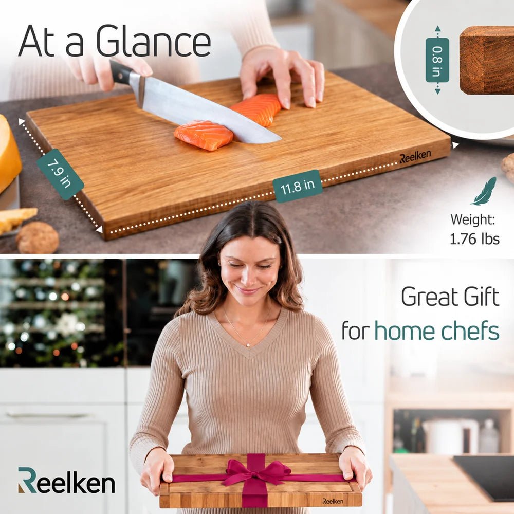 Professional oak wood cutting board 11.8 x 7.9 x 0.8 in - Reelken US