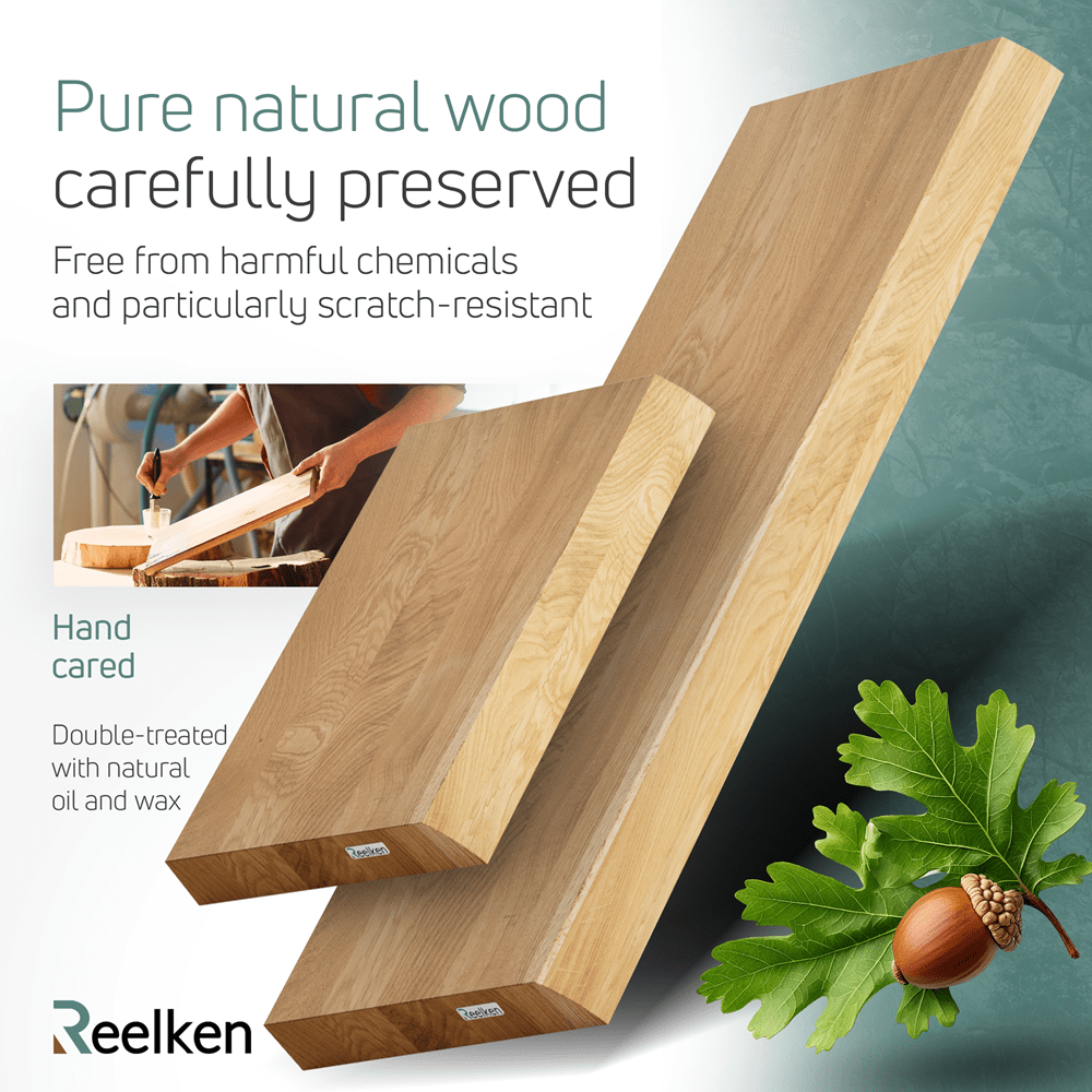Solid Oak Wall Shelf - natural edges 27.6 x 8.7 x 1.6 in - Reelken US