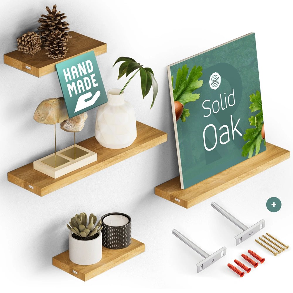 Solid Oak Wall Shelf - straight edges 39.4 x 8.7 x 1.6 in - Reelken US